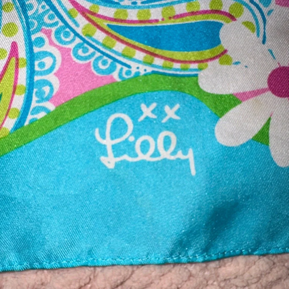 Lilly Pulitzer for Ford Silk Scarf Paisley Floral Pink Blue BCA